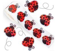 Glitter Pumpkin Sticker Roll for Halloween For Kids Parties and Office Use with Waterproof PET Material and Easy Application Suitable for Multiple Surfaces (ladybug)