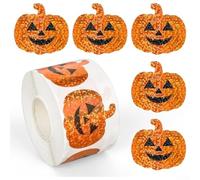 Glitter Pumpkin Sticker Roll for Halloween For Kids Parties and Office Use with Waterproof PET Material and Easy Application Suitable for Multiple Surfaces (pumpkin)