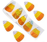 Glitter Pumpkin Sticker Roll for Halloween For Kids Parties and Office Use with Waterproof PET Material and Easy Application Suitable for Multiple Surfaces (triangle)