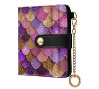 Glitter Purple Mermaid Scale Print Small Women Wallet RFID Blocking PU Leather Bifold Compact Card Holder with Zipper Coin Pocket Purse for Girls Ladies Women