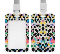 Glitter Rainbow Polka Dot Badge Holder with Lanyard - Waterproof Hard Plastic ID Card Holder Professional Name Tag Vertical ID Card Name Badge for Office Nurse Doctor Teacher