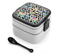 Glitter Rainbow Polka Dot Bento Box with Spoon & Handle - 2 Compartment Leak-Proof Stackable Lunch Box for Adults, BPA-Free Reusable Food Containers for Work, Travel, Picnic