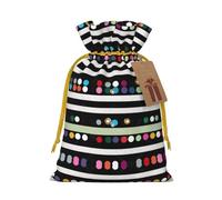 Glitter Rainbow Polka Dot Stripe Black And White 2 Christmas Drawstring Sack Gift Bag, Lightweight And Cute In Design