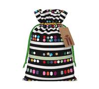 Glitter Rainbow Polka Dot Stripe Black And White 2 Christmas Drawstring Sack Gift Bag, Lightweight And Cute In Design