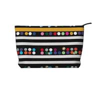 Glitter Rainbow Polka Dot Stripe Black and White 2 Printed Corduroy Makeup Bag for Women Cute Make up Bag Travel Cosmetic Bag with Wristlet