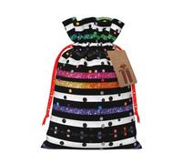 Glitter Rainbow Polka Dot Stripe Black And White 3 Christmas Drawstring Sack Gift Bag, Lightweight And Cute In Design