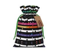 Glitter Rainbow Polka Dot Stripe Black And White 3 Christmas Drawstring Sack Gift Bag, Lightweight And Cute In Design