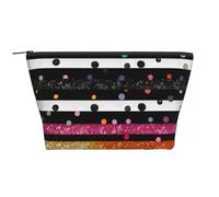 Glitter Rainbow Polka Dot Stripe Black and White 3 Print Makeup Bag Trapezoid Travel Cosmetic Organiser Stylish Storage for Beauty & Gifts for Women Girls