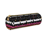 Glitter Rainbow Polka Dot Stripe Black and White 3 Printed Leather Pencil Case Round Pen Pencil Pouch Office Large Pencil Bag Stationery Box for Men Women Teens Students
