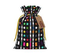Glitter Rainbow Polka Dot Stripe Black And White 4 Christmas Drawstring Sack Gift Bag, Lightweight And Cute In Design