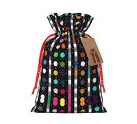 Glitter Rainbow Polka Dot Stripe Black And White 4 Christmas Drawstring Sack Gift Bag, Lightweight And Cute In Design