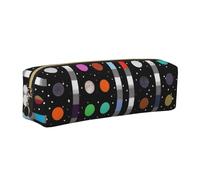 Glitter Rainbow Polka Dot Stripe Black and White 4 Printed Leather Pencil Case Cute Stationery Organizer Simple Makeup Bag Pen Pouch, Gold Zipper