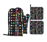 Glitter Rainbow Polka Dot Stripe Black and White 4 Printed Oven Gloves Potholders Set 4 PCS Heat-Resistant Oven Mitts & Hot Pads for Cooking Baking Grilling BBQ Gift