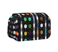 Glitter Rainbow Polka Dot Stripe Black and White 4 Printed Print Flip Top Double Layer Pencil Case - Large Capacity School Supplies Organizer for Students, Kids, Teens, Artists, Travel & Office Use
