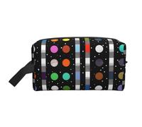 Glitter Rainbow Polka Dot Stripe Black and White 4 Printing Portable Makeup Bag for Women Girl Large Capacity Travel Cosmetic Bag Makeup Pouch Organizer with Handle