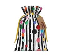 Glitter Rainbow Polka Dot Stripe Black And White Christmas Drawstring Sack Gift Bag, Lightweight And Cute In Design