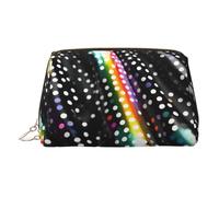 Glitter Rainbow Polka Dot Stripe Black and White Leather Makeup Bag for Travel, Portable Cosmetic Organizer, Make Up Bag with Zipper