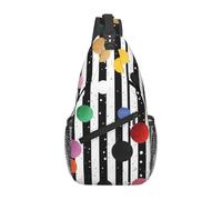 Glitter Rainbow Polka Dot Stripe Black and White Print Crossbody Sling Backpack Sling Bag Travel Hiking Chest Bag | Lightweight Foldable Crossbody Bag