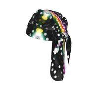 Glitter Rainbow Polka Dot Stripe Black and White Print Cycling Headwrap Under Helmet Skull Cap Sweat Wicking Quick Dry for Patriotic Event Gift