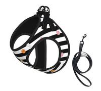 Glitter Rainbow Polka Dot Stripe Black And White Print Dog Harness Small Sized And Leash Set, Step In Soft Light Puppy Vest Breathable Mesh Pet Harness
