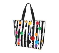 Glitter Rainbow Polka Dot Stripe Black and White Print Large Women Tote Bag,Stylish Waterproof Ladies Shoulder Bag, Folding Beach Travel Bag for Work,Shopping