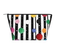 Glitter Rainbow Polka Dot Stripe Black and White Print Makeup Bag Trapezoid Travel Cosmetic Organiser Stylish Storage for Beauty & Gifts for Women Girls