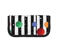Glitter Rainbow Polka Dot Stripe Black and White Print Pencil Case Big Capacity Pencil Bag Makeup Pouch Durable Students Stationery with Double Zipper for School/Office