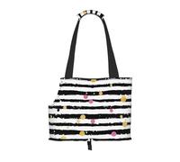 Glitter Rainbow Polka Dot Stripe Black and White Print Pet Travel Tote Bag, Foldable, Lightweight Puppies, Fashion Pet Bag for Small Dogs, Cats, for Travel, Outings