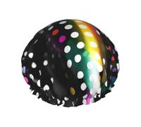 Glitter Rainbow Polka Dot Stripe Black And White Print Shower Cap Reusable Bath Cap Double Layer Bath Hair Caps, Keeps Hair Dry, Fits All Head