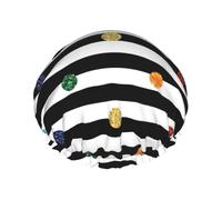 Glitter Rainbow Polka Dot Stripe Black And White Print Shower Essentials Bonnet For Women, Large Washable Elastic Band Bath Hair Wrap Shower Cap