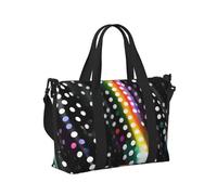 Glitter Rainbow Polka Dot Stripe Black and White Print Travel Hand Bag Portable Foldable Shoulder Tote Bags for Weekend Trip Gym Vacation