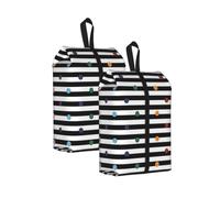 Glitter Rainbow Polka Dot Stripe Black and White Print Waterproof Shoe Bag Travel Bag with Carry Strap Storage Bag Versatile Cosmetic Bag-2pcs