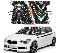 Glitter Rainbow Polka Dot Stripe Black and White Printed Car Windshield Cover for Ice and Snow, Durable Windshield Snow Cover, Sun Protection, Universal Fit 69x42.5''