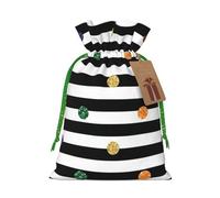 Glitter Rainbow Polka Dot Stripe Black and White Printed Christmas Drawstring Bags with Green Christmas Ribbon - Reusable Burlap Drawstring Gift Pouches, S