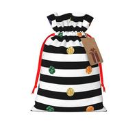 Glitter Rainbow Polka Dot Stripe Black and White Printed Christmas Drawstring Bags with Red Ribbon - Reusable Burlap Drawstring Gift Pouches, M