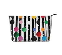 Glitter Rainbow Polka Dot Stripe Black and White Printed Corduroy Makeup Bag for Travel & Daily Use, Stylish Pouch Purse Case Cosmetic Bags Organizer for Women