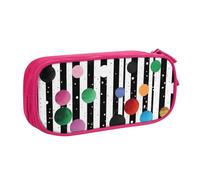 Glitter Rainbow Polka Dot Stripe Black and White Printed Large Capacity Pencil Case Pink Double-Layer Stationery Organizer Makeup Bag for School, Office, Travel