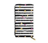 Glitter Rainbow Polka Dot Stripe Black And White Printed Leather Wallet with 12 Card Holder and 226 Money Clip, Long Clutch for Men Women
