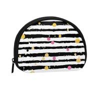 Glitter Rainbow Polka Dot Stripe Black and White Printed Mini Coin Pouch, Shell Shape Zip Around Wallet, Small Zipper Pouch for Cash, Cards, Keys, Lipstick, Storage Pouch, Travel Organizer