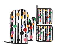 Glitter Rainbow Polka Dot Stripe Black and White Printed Oven Gloves Potholders Set 4 PCS Heat-Resistant Oven Mitts & Hot Pads for Cooking Baking Grilling BBQ Gift