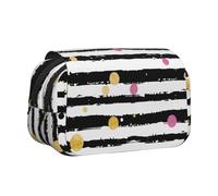 Glitter Rainbow Polka Dot Stripe Black and White Printed Print Flip Top Double Layer Pencil Case - Large Capacity School Supplies Organizer for Students, Kids, Teens, Artists, Travel & Office Use