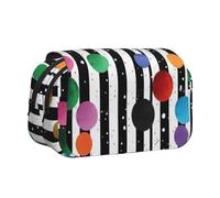 Glitter Rainbow Polka Dot Stripe Black and White Printed Print Flip Top Double Layer Pencil Case - Large Capacity School Supplies Organizer for Students, Kids, Teens, Artists, Travel & Office Use
