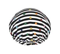 Glitter Rainbow Polka Dot Stripe Black and White Printed Reusable Shower Hats, Double Layer Headgear For Spa And Salon, Large Hair Wrap