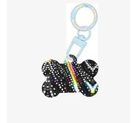 Glitter Rainbow Polka Dot Stripe Black and White Printing Acrylic Dog Bone Ornament,Dog Tags Personalized Pet Ornament, Key Chain Bone Shaped Id Tags