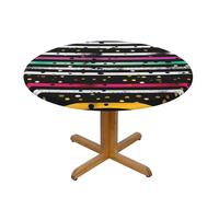 Glitter Rainbow Polka Dot Stripe Black And White Round Spandex Tablecloth 55 Inch, Elastic Fitted Waterproof Tablecloths Stretch Washable Picnic Table Cover For Camping, Dining, Indoor And Outdoor