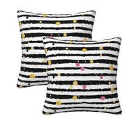 Glitter Rainbow Polka Dot Stripe Black and White Throw Pillow Cases 2 Pack Square Pillowcases Soft Pillow Protectors for Couch Livingroom Sofa Bed Office Car,30x30 CM