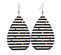 Glitter Rainbow Polka Dot Stripe Black And White Women'S Drop-Shaped Leather Earrings Are Suitable For Parties, Holiday Parties And Gifts.