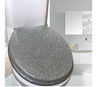 Glitter Resin Toilet Seat, Round Toilet Seat Soft Close, Easy to Install and Remove, for Standard Toilets(Four Colors Available)/Silver