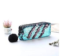 Glitter Reversible Sequin Pencil Case Cosmetic Bag 3 Colors Double Color Students Pencil Case for Girls Women Handbag Purse Make Up Pouch with Pompon Zip Closure