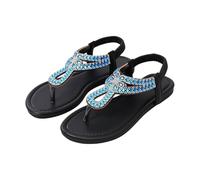 Glitter Rhinestone Orthopaedic Sandals Women's Summer Bohemia Flip Flops Sandals with Soft Footbed and Elastic Band Slingback Flat Casual Toe Separator Comfortable Summer Shoes Beach Shoes, blue, 7 UK